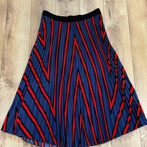 H&M Red and Blue Midi A-line Skirt with Pleats
